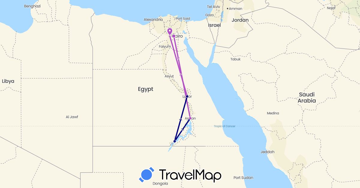 TravelMap itinerary: driving, train in Egypt (Africa)